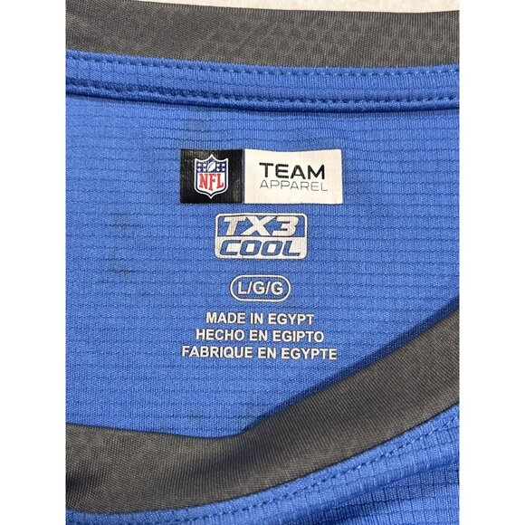 Large Detroit Lions NFL Team Apparel TX3 Cool T Shirt Blue Gray Logo Stained - Picture 7 of 11